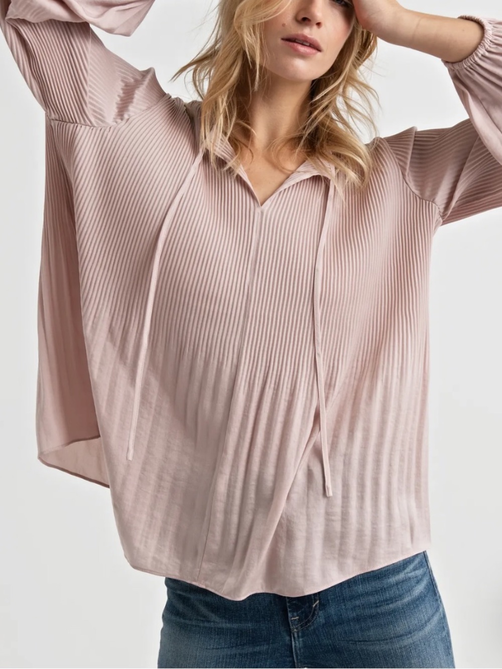 LUCKY BRAND Pleated Peasant Top in Blush